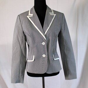 City Silk Stretch Navy & White Pinstripe Blazer, Size 4
